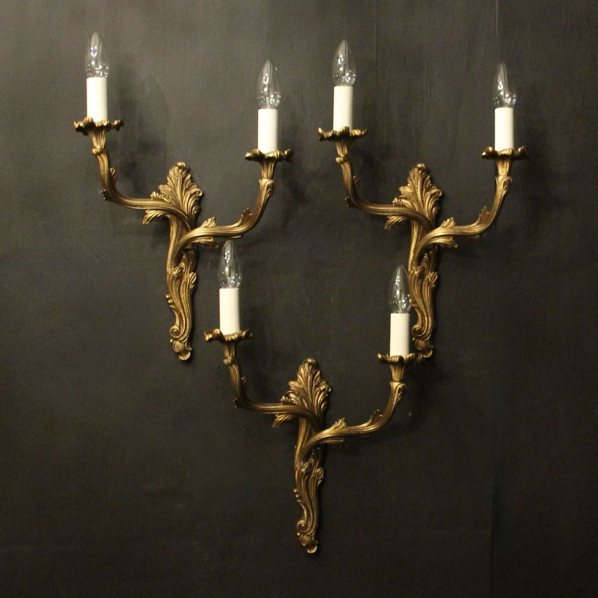French Set Of 3 Twin Arm Wall Lights