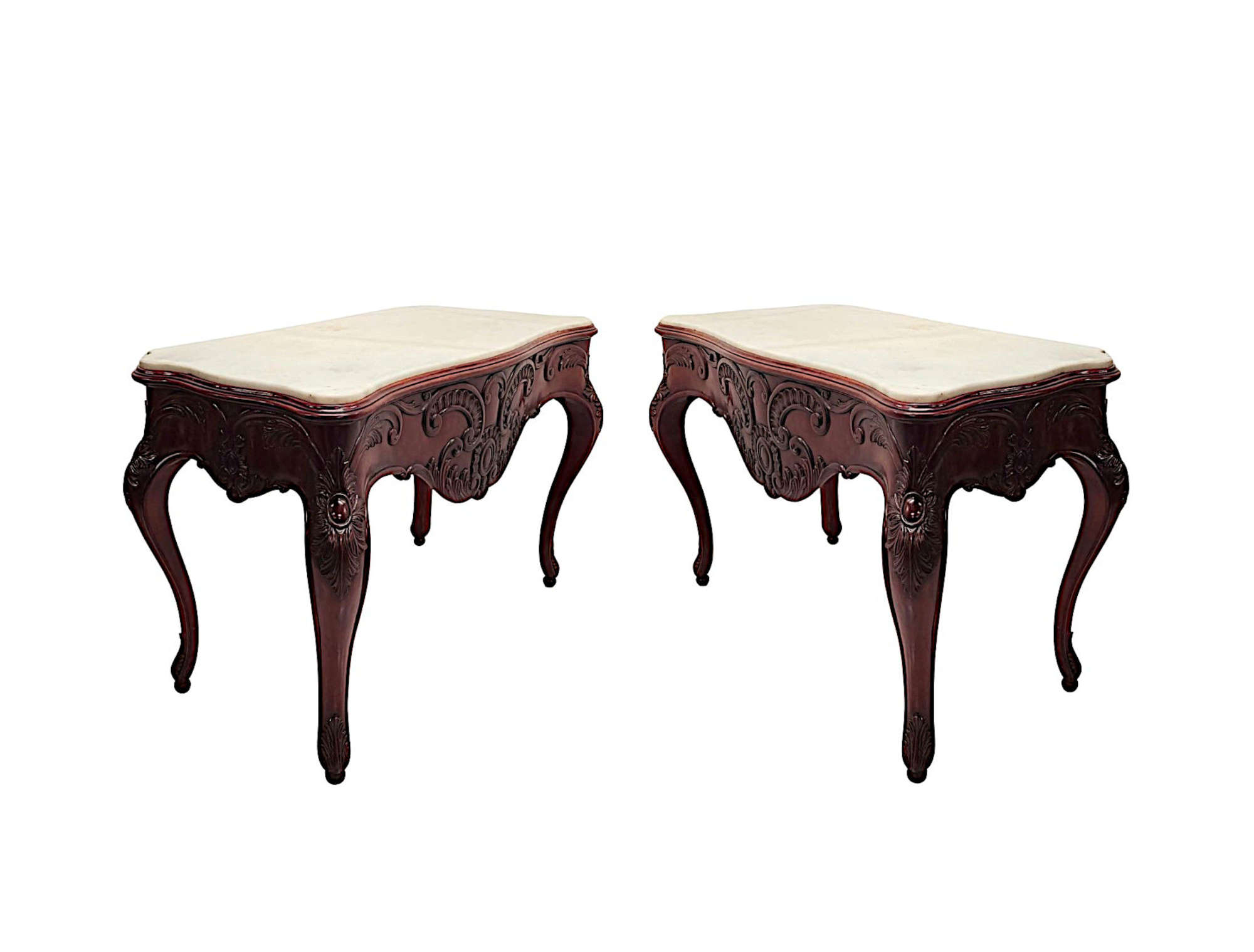 A Very Rare Pair Of 19th Century Carrara White Marble Top  Antique Console Tables