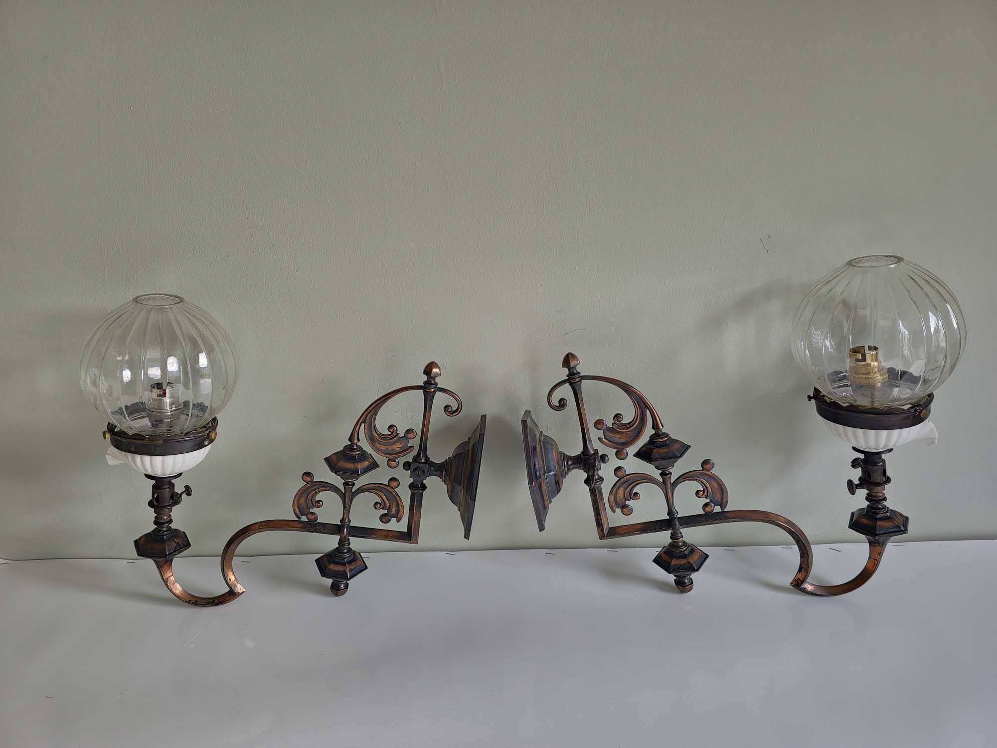 1900s Pair Of Antique Gas Lights