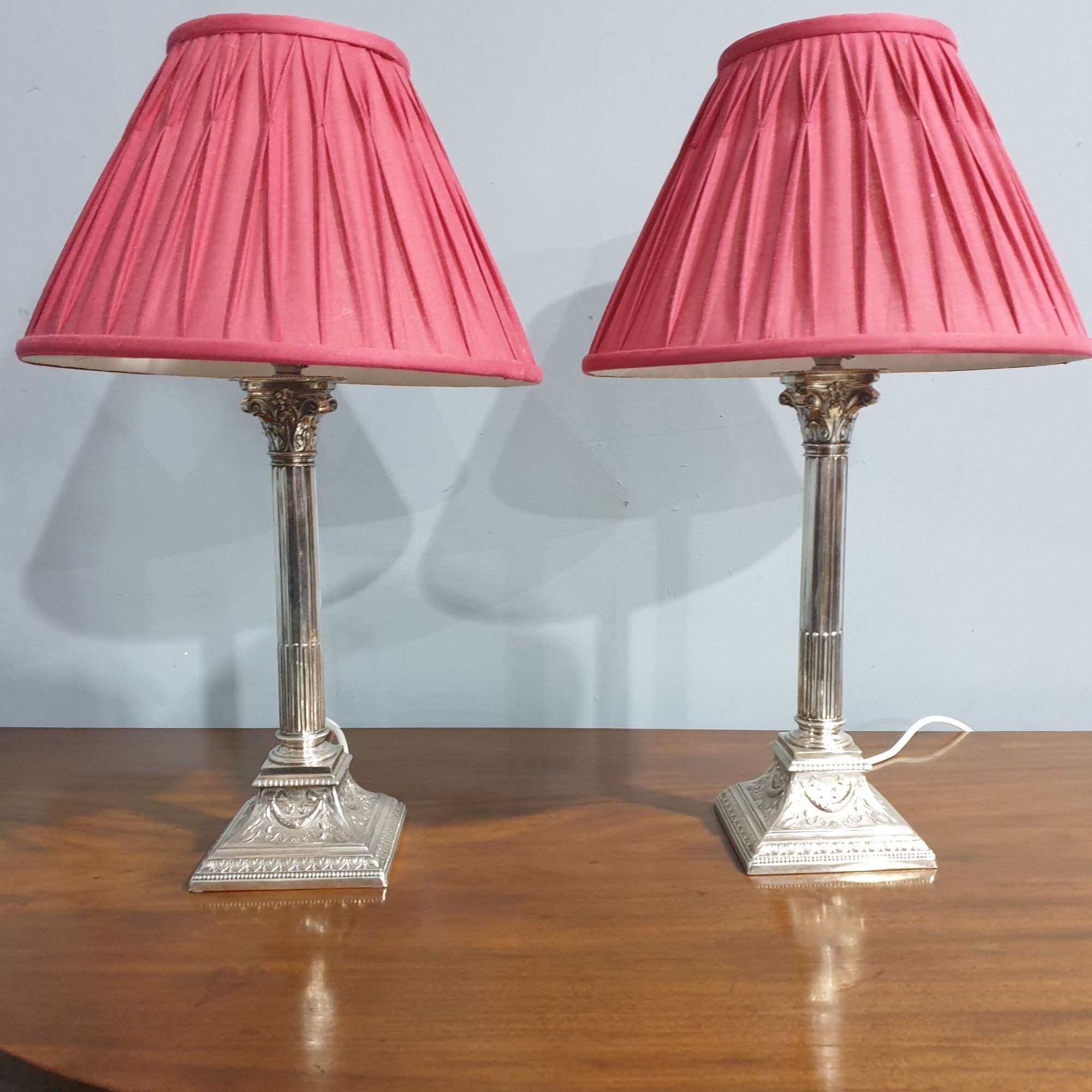 Super Pair Silver Plate  Antique Table Lamps