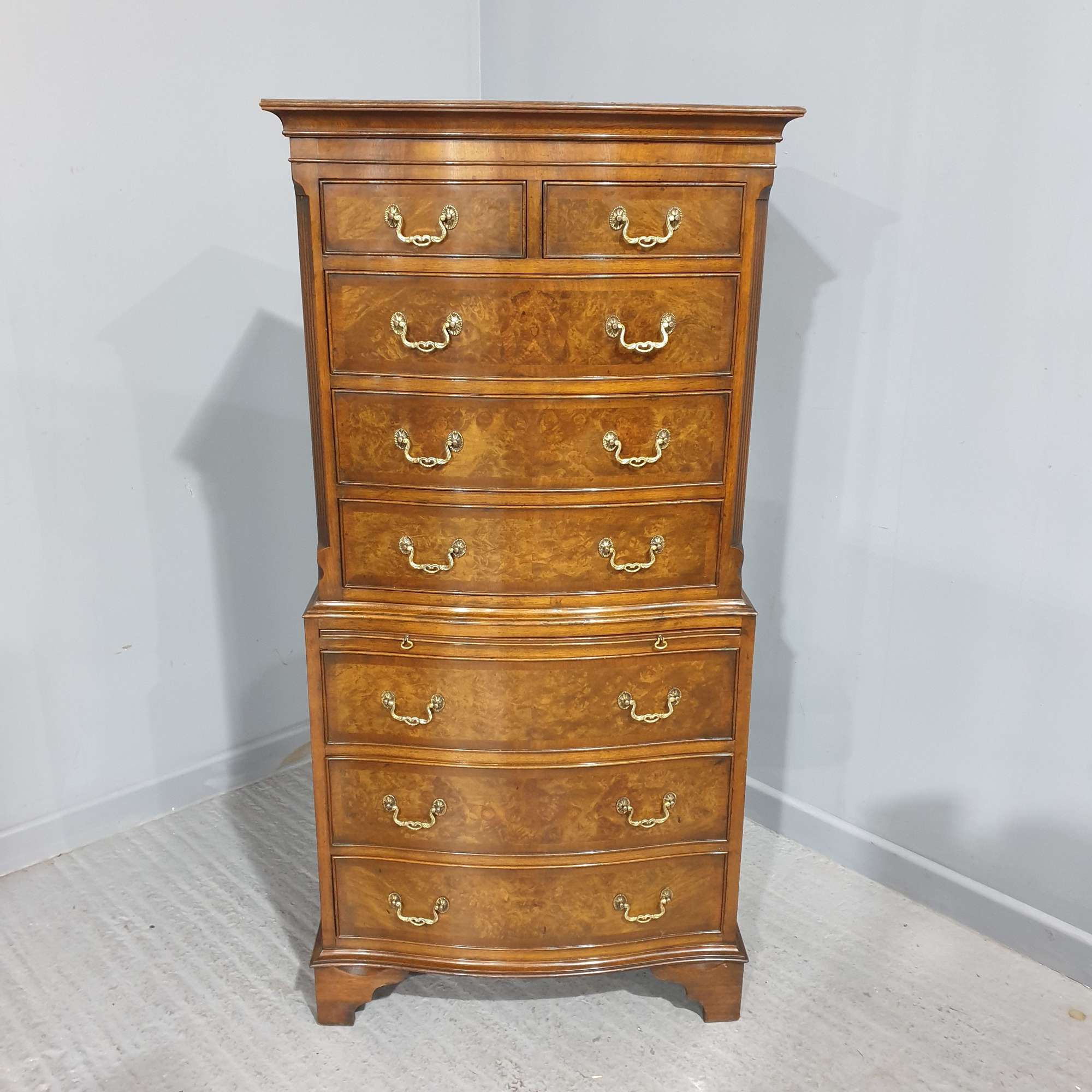 Burr Walnut Chest On Chest Of Drawers