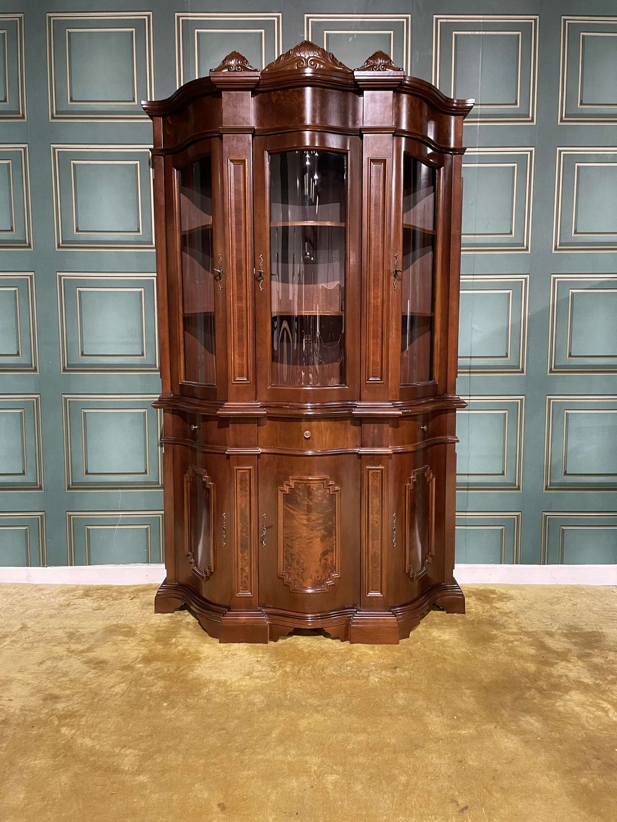 Reproduction Mahogany Serpentine Fronted Display Cabinet