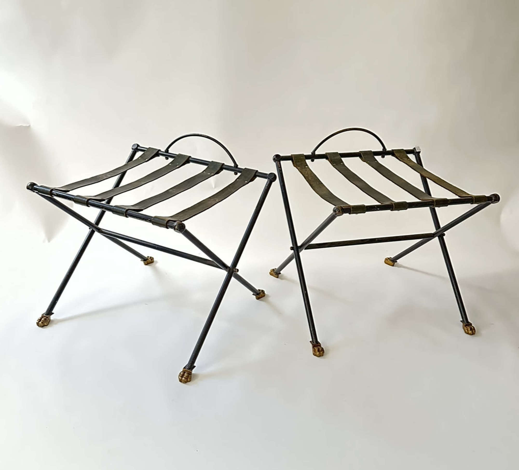 Pair of Iron and leather Luggage Racks - Italy 50s