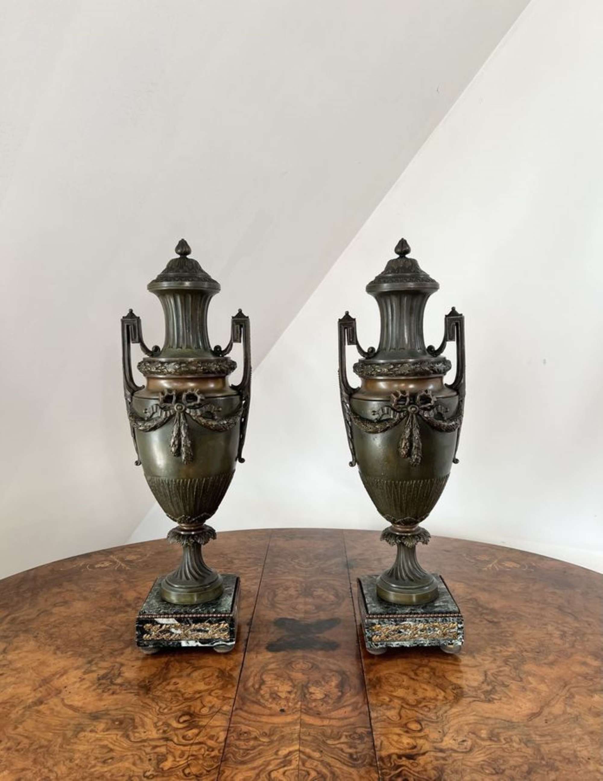 Fine Quality Pair Of Large Antique Victorian Bronze Urns