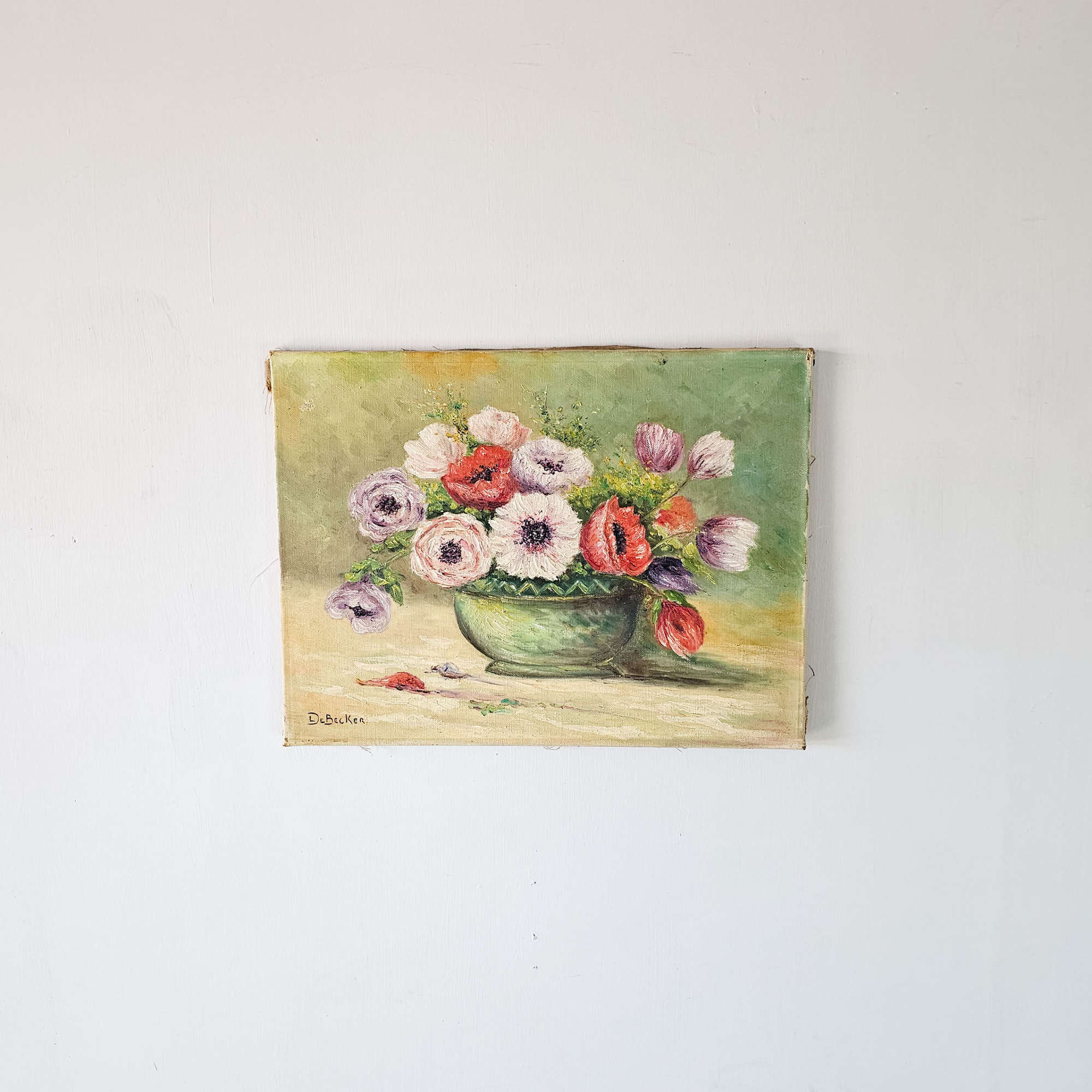 Vintage Oil On Canvas, Floral Painting Signed De Becker