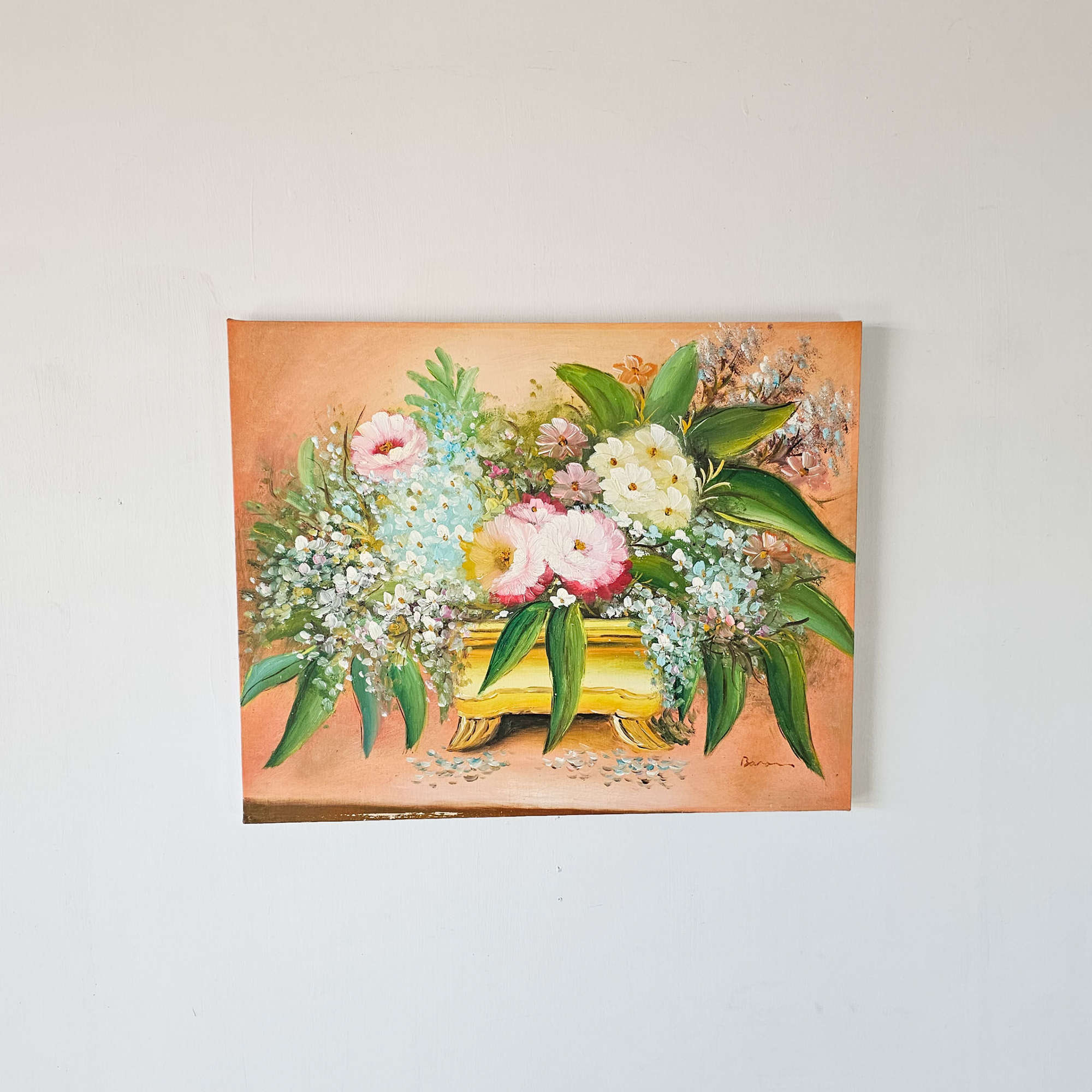 Vintage Floral Oil Painting, 20th Century Oil On Canvas