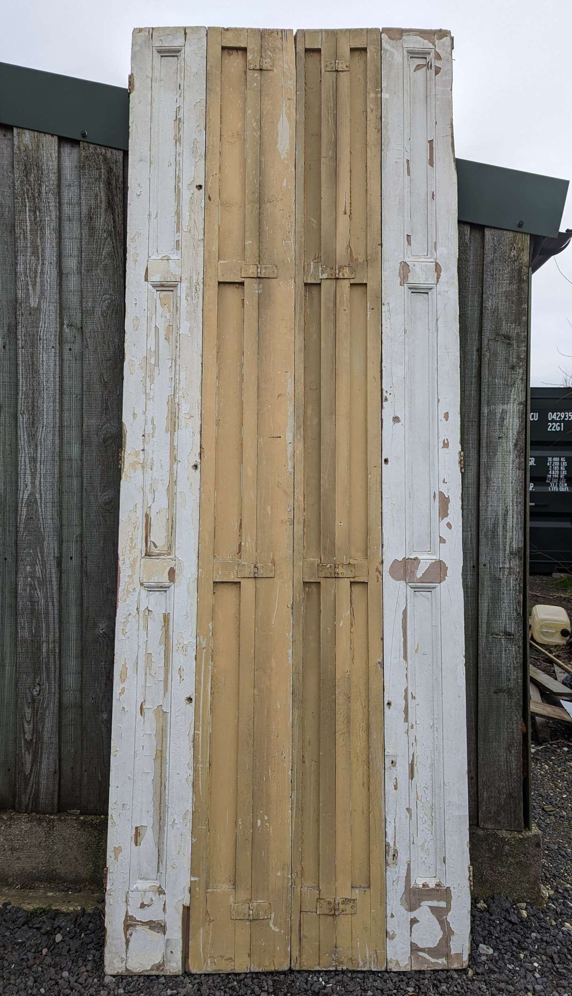 CS0144 A SET OF VERY TALL RECLAIMED PAINTED PINE VICTORIAN SHUTTERS