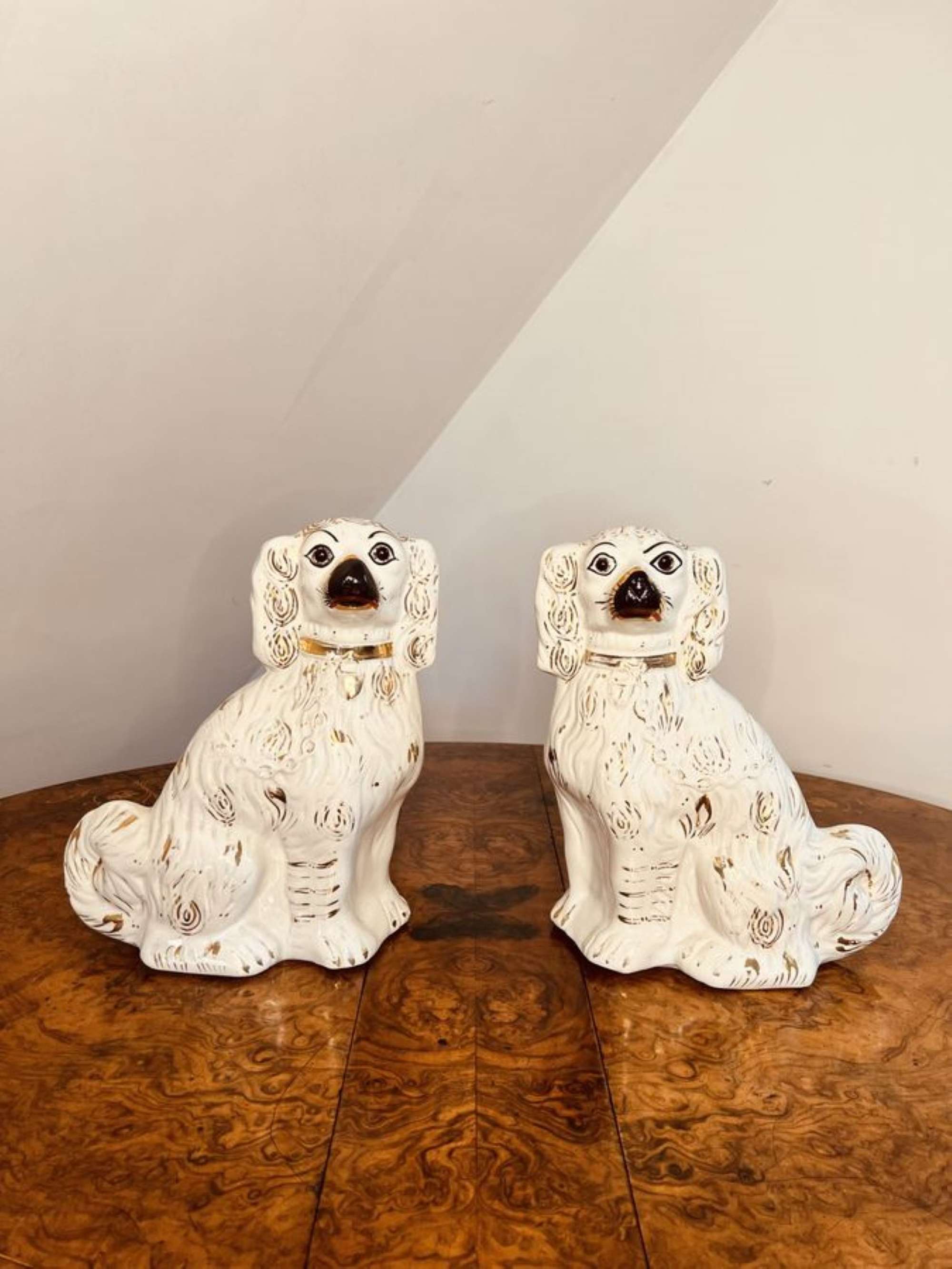 Charming Pair Of Antique Victorian Staffordshire Seated Spaniels