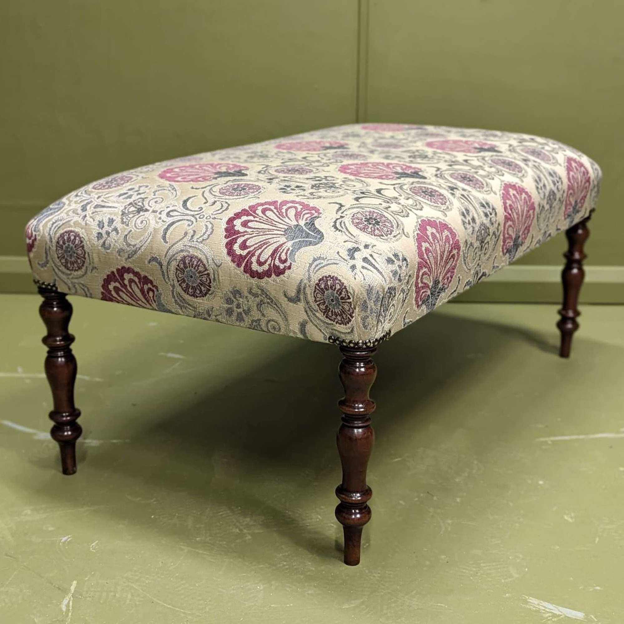 Newly Upholstered Scalloped Motif Footstool