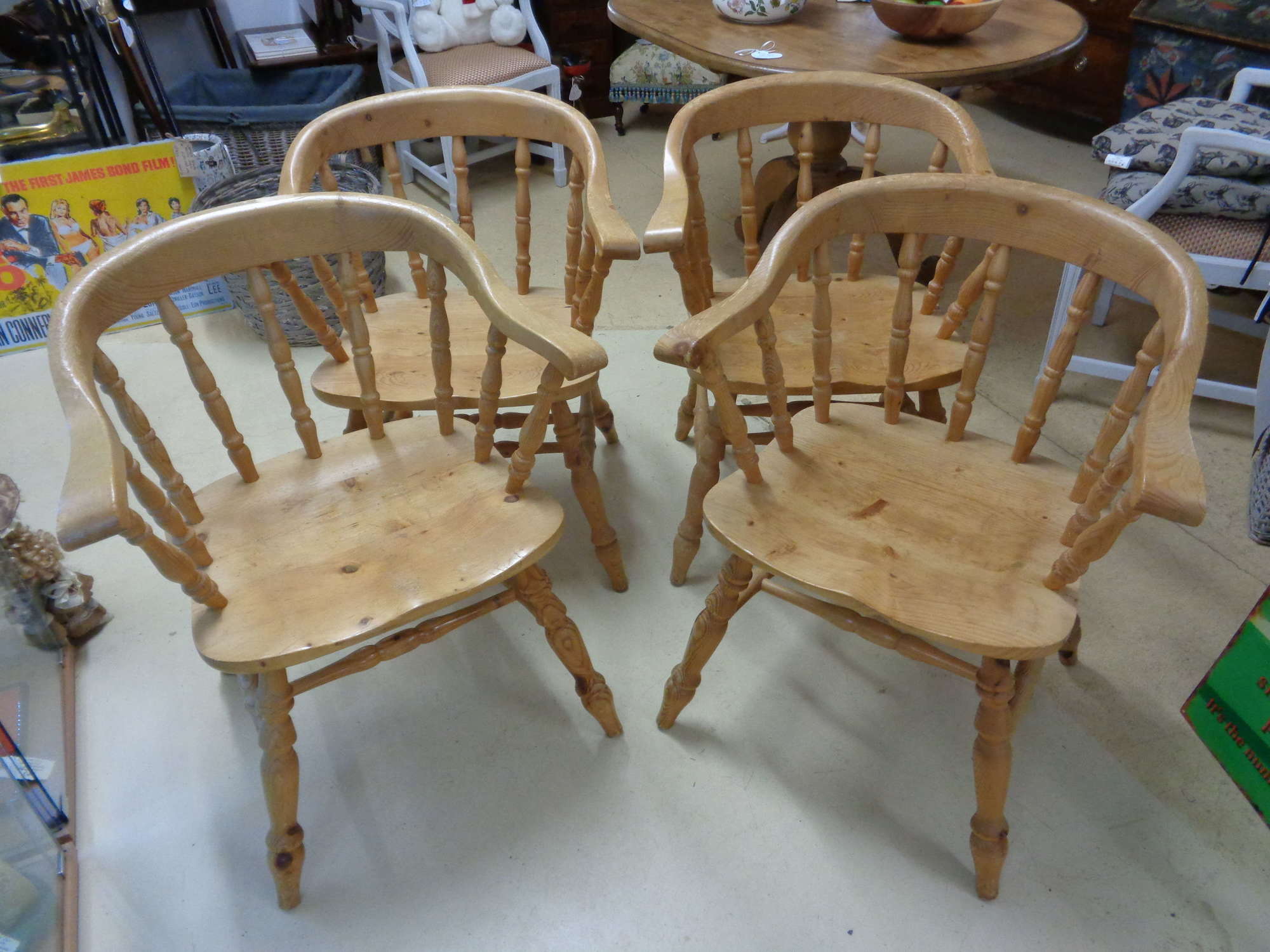 4 Vintage Pine Armchairs