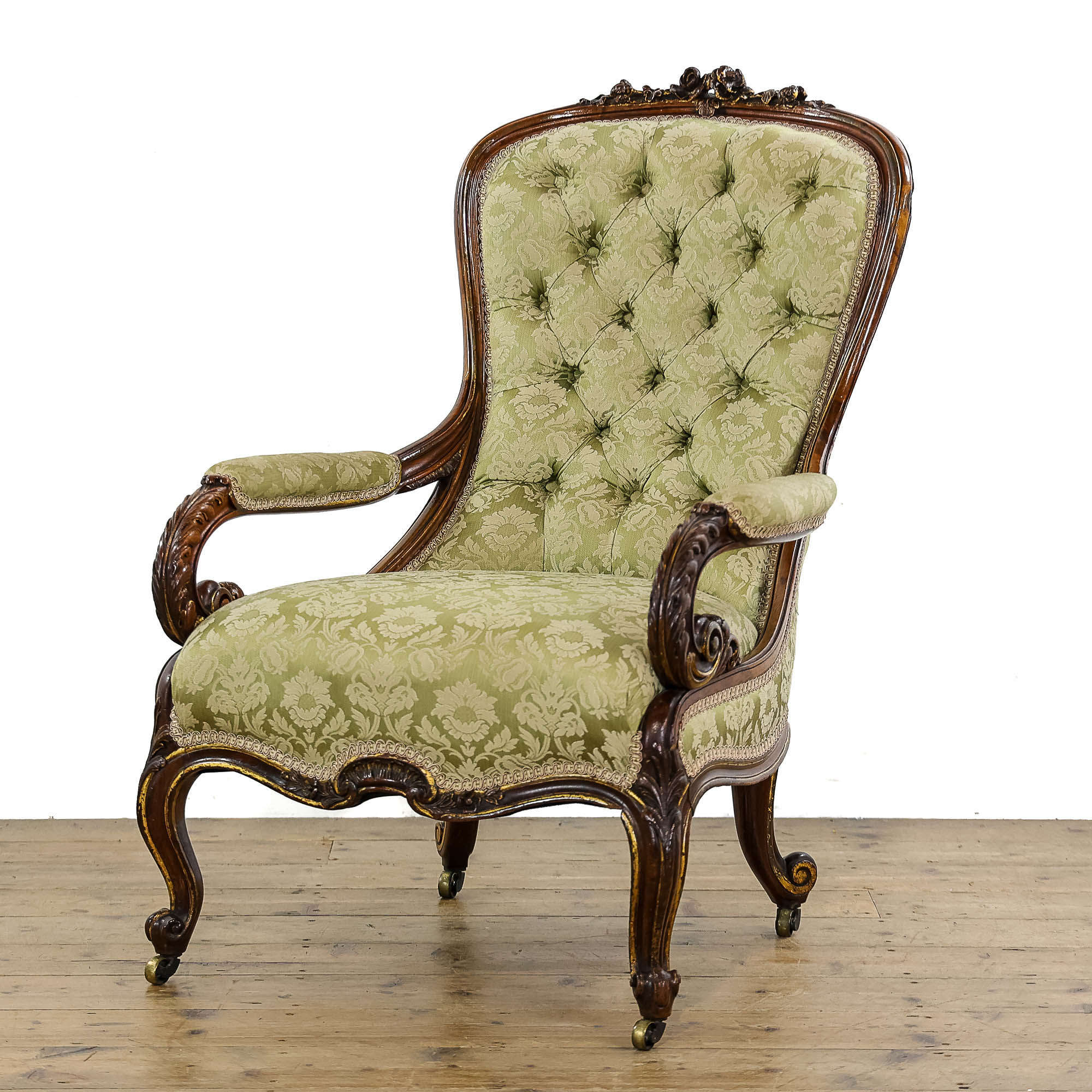 Antique Mahogany Upholstered Library Armchair