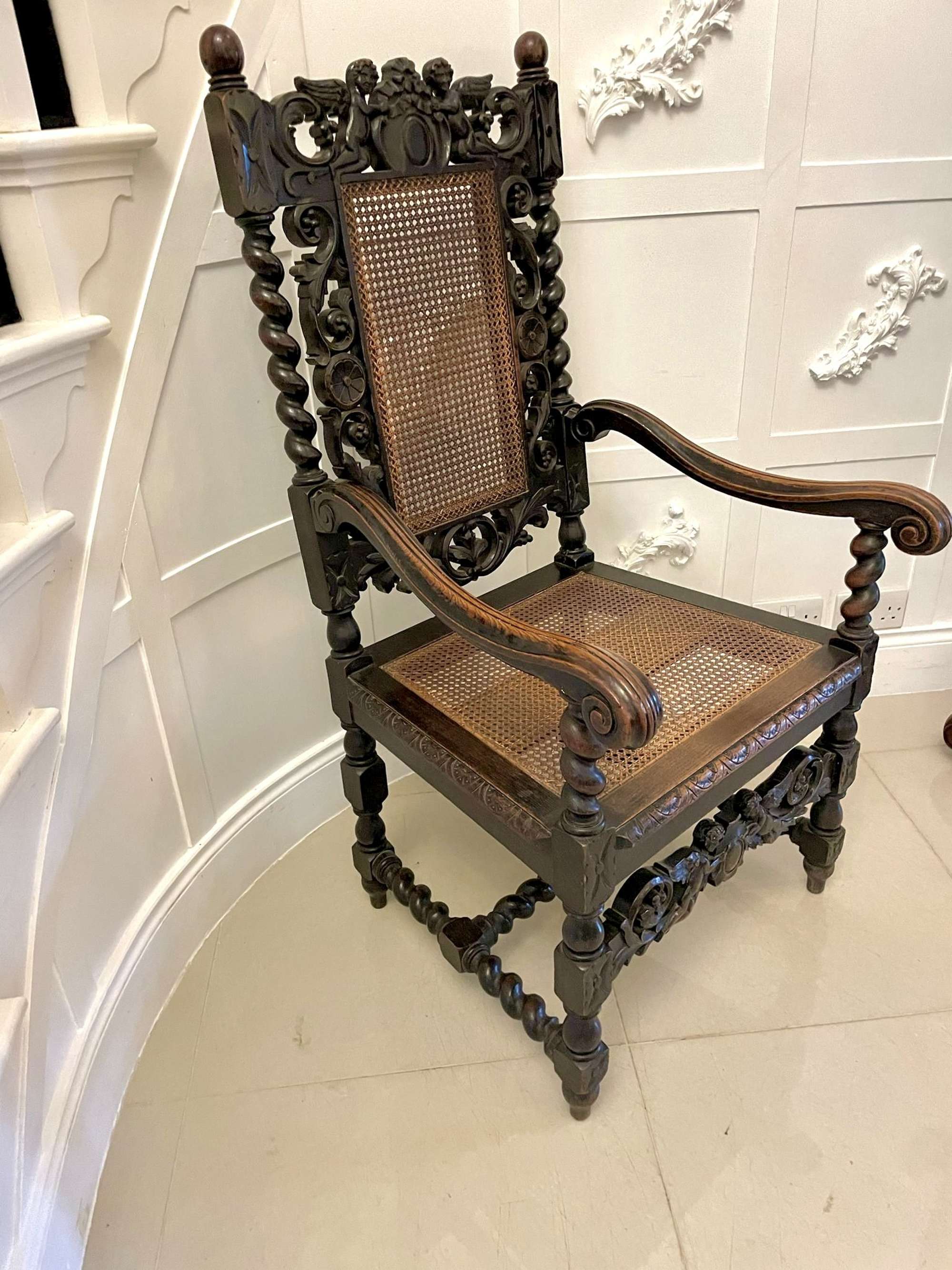 Large Antique Victorian Quality Carved Oak Throne Chair
