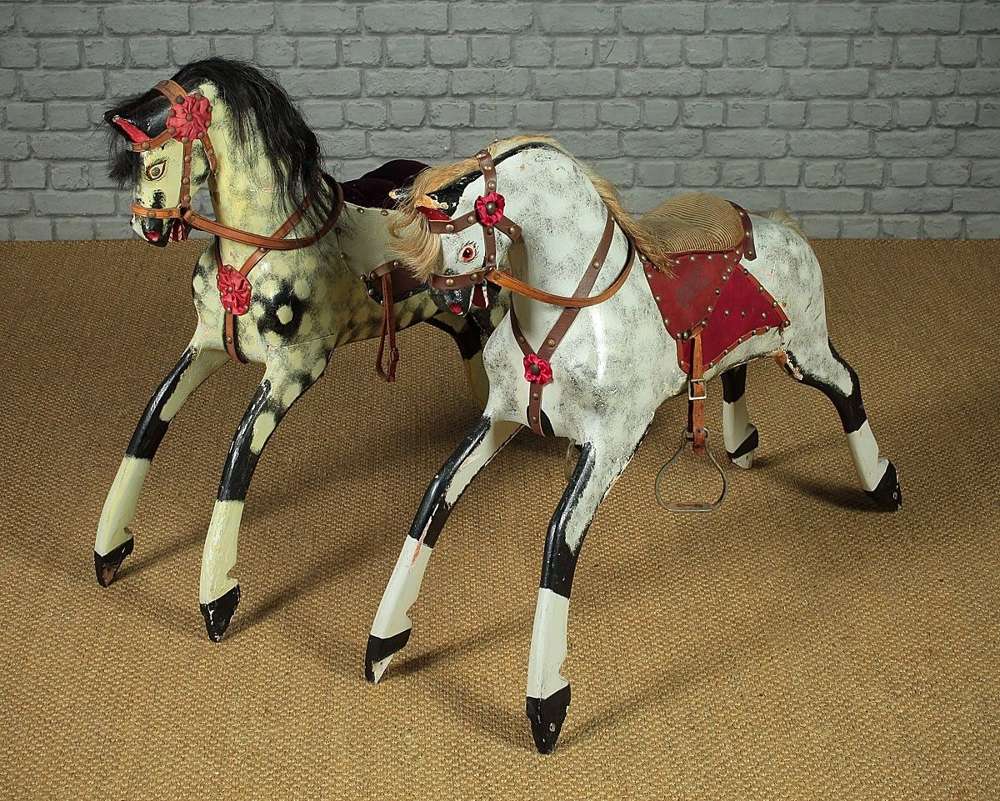 Two Large Painted Wooden Horses C.1950.