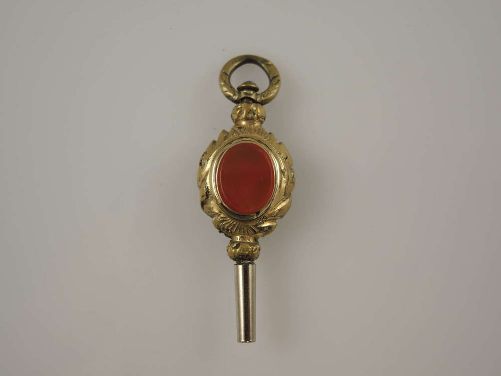 Victorian gilt and stone set pocket watch key c1850