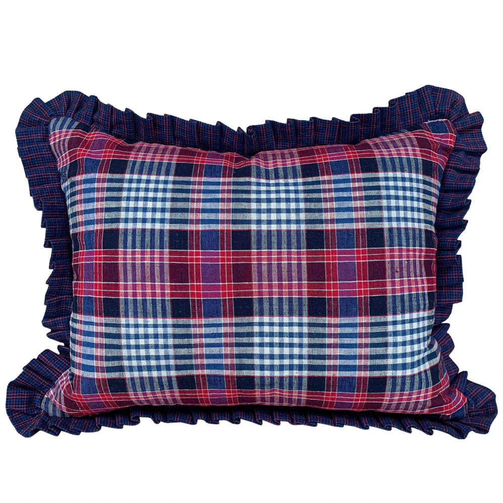 Songjiang Checked Cushion With Pleated Trim