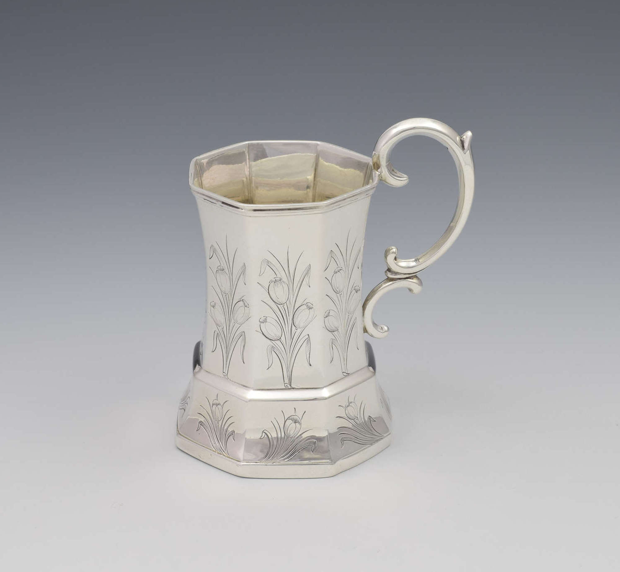 Unusual Early Victorian Octagonal Silver Christening Mug