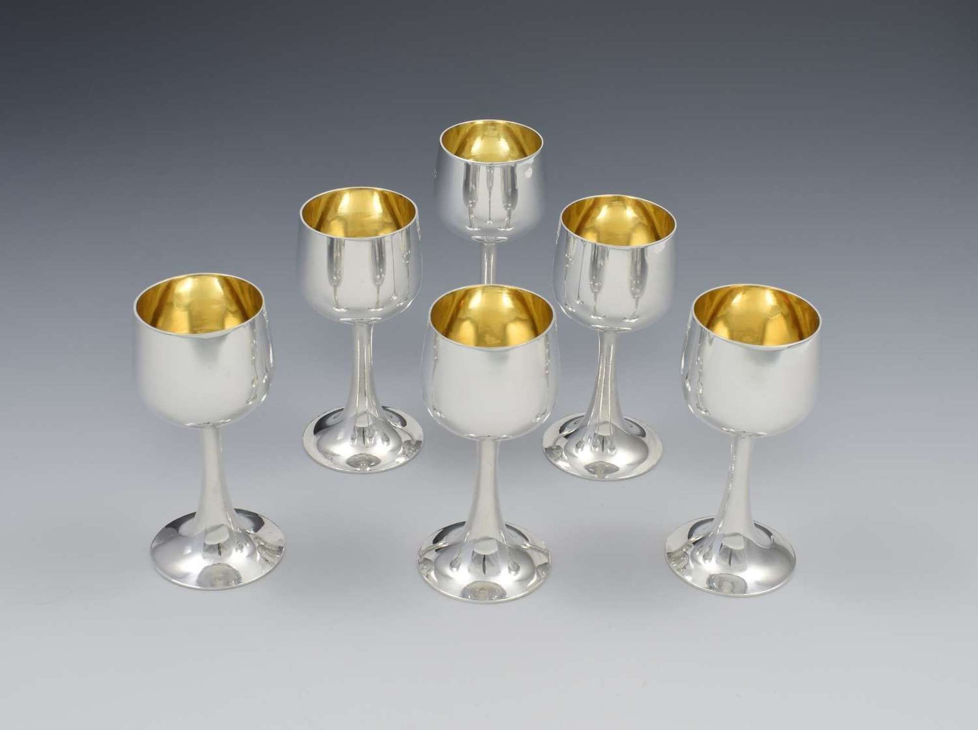 Early George V Set Of 6 Silver Goblet Liqueur Tot / Sherry Cups