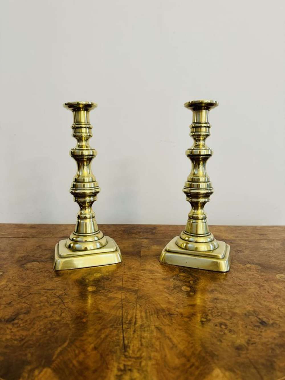 Large Pair Of Quality Antique Victorian Brass Candlesticks 