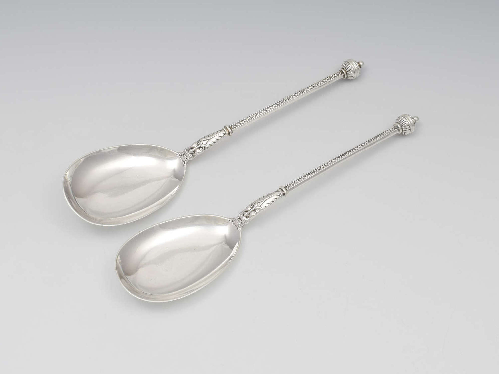 Pair Of Victorian Green Man Silver Serving Spoons
