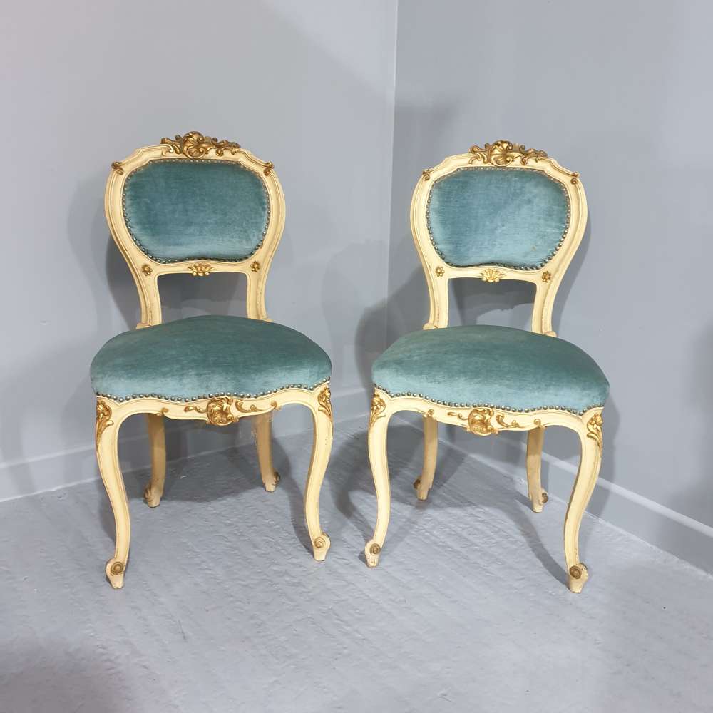 Super Pair French Painted Boudoir Antique Chairs