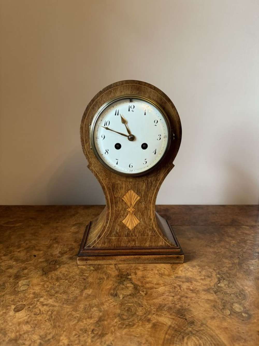 Wonderful Quality Antique Edwardian Mahogany Inlaid Balloon Shaped Mantle Clock 