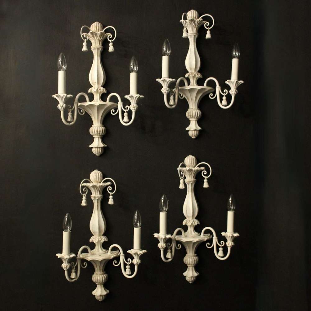French Polychrome Set Of 4 Twin Arm Wall Lights
