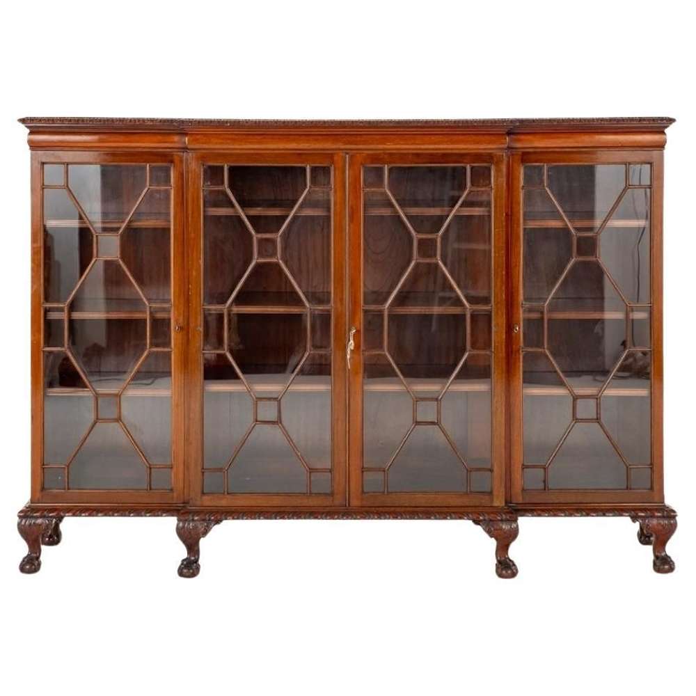 Chippendale Breakfront Bookcase Cabinet Mahogany 1900