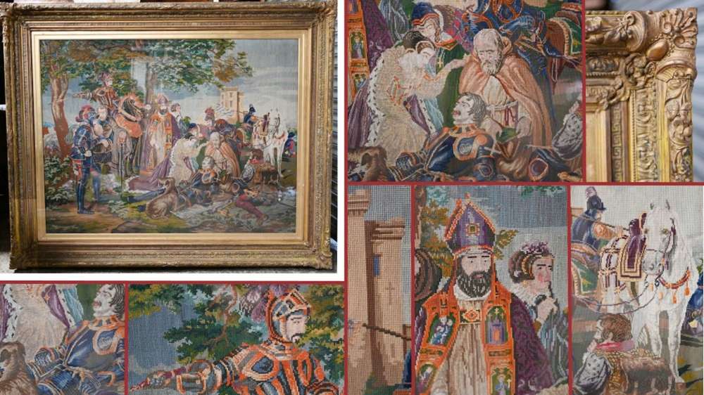 Antique Scottish Tapestry Needlepoint Scotland Mourning 1860