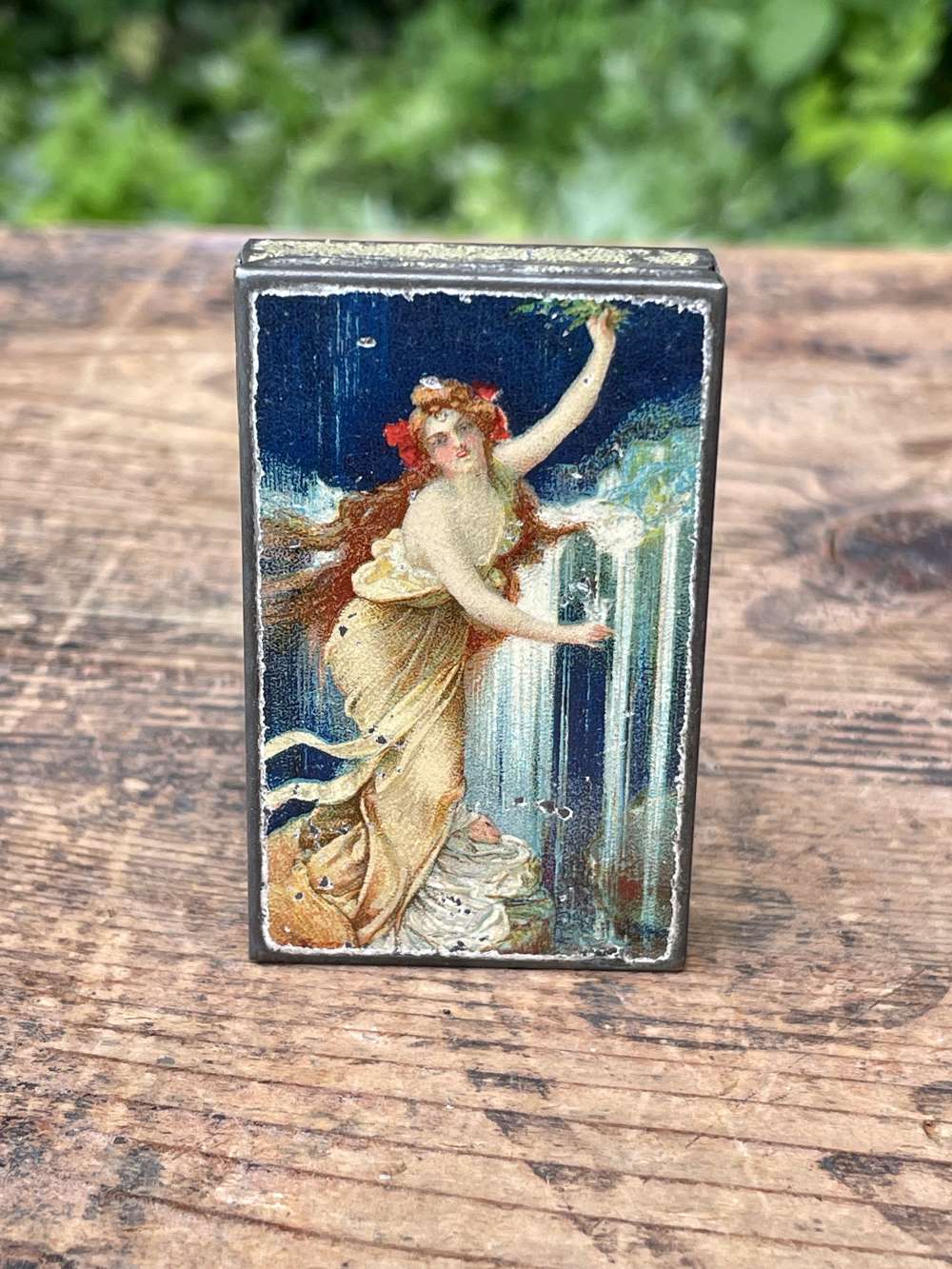 Lady Image Schweppes Match Striker Wax Vesta Sample Tin c1910