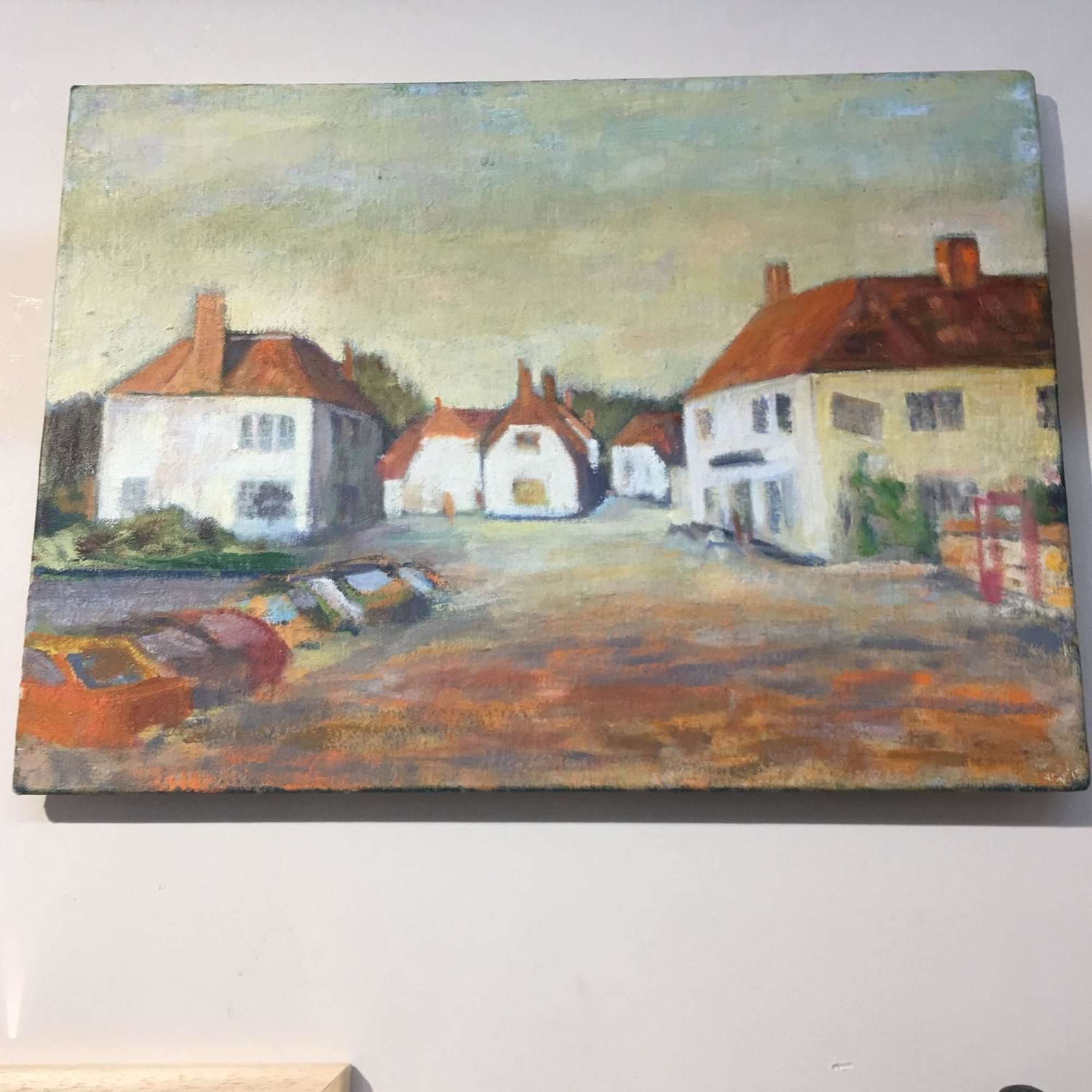 Vintage oil painting of houses