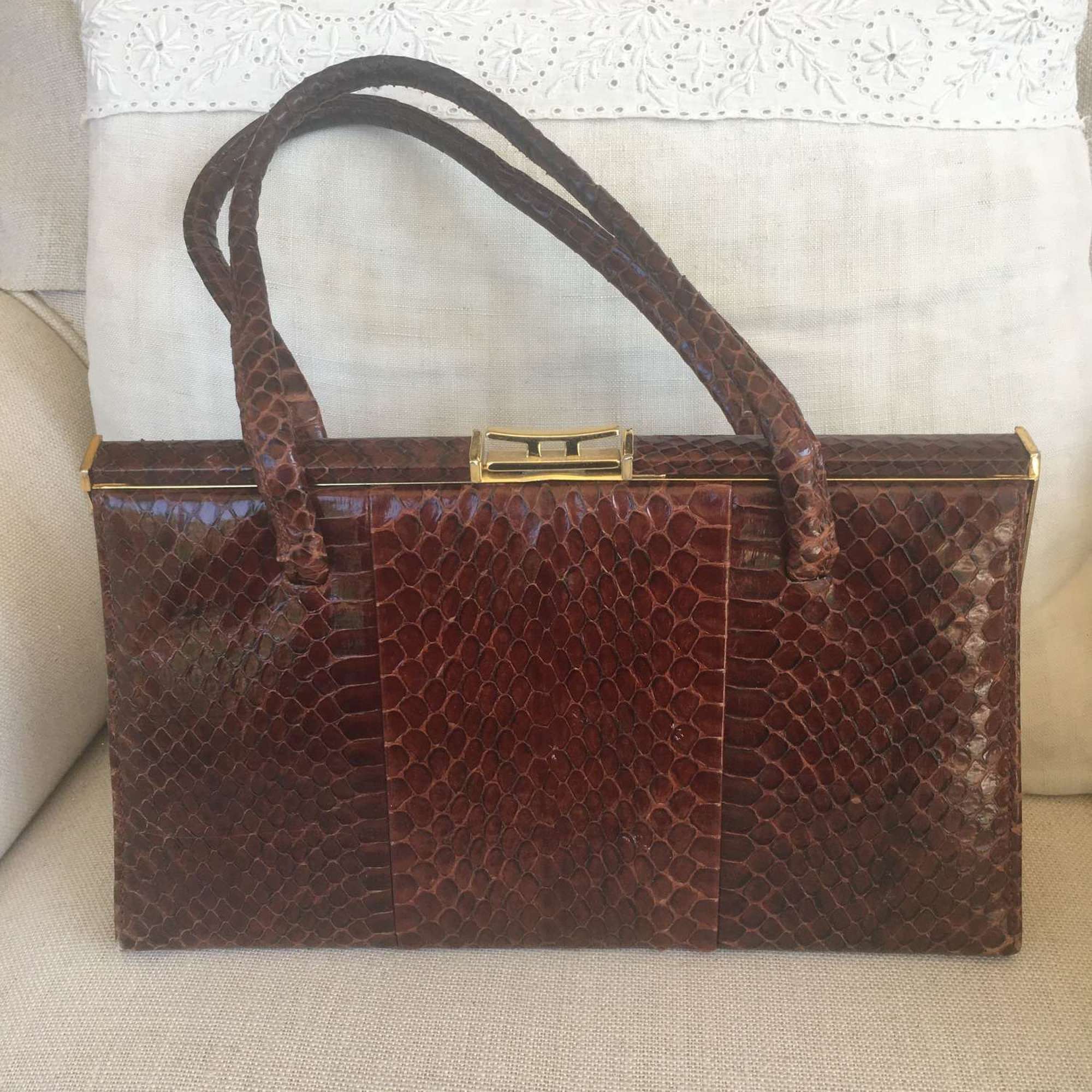 Jane Shilton vintage brown snakeskin handbag