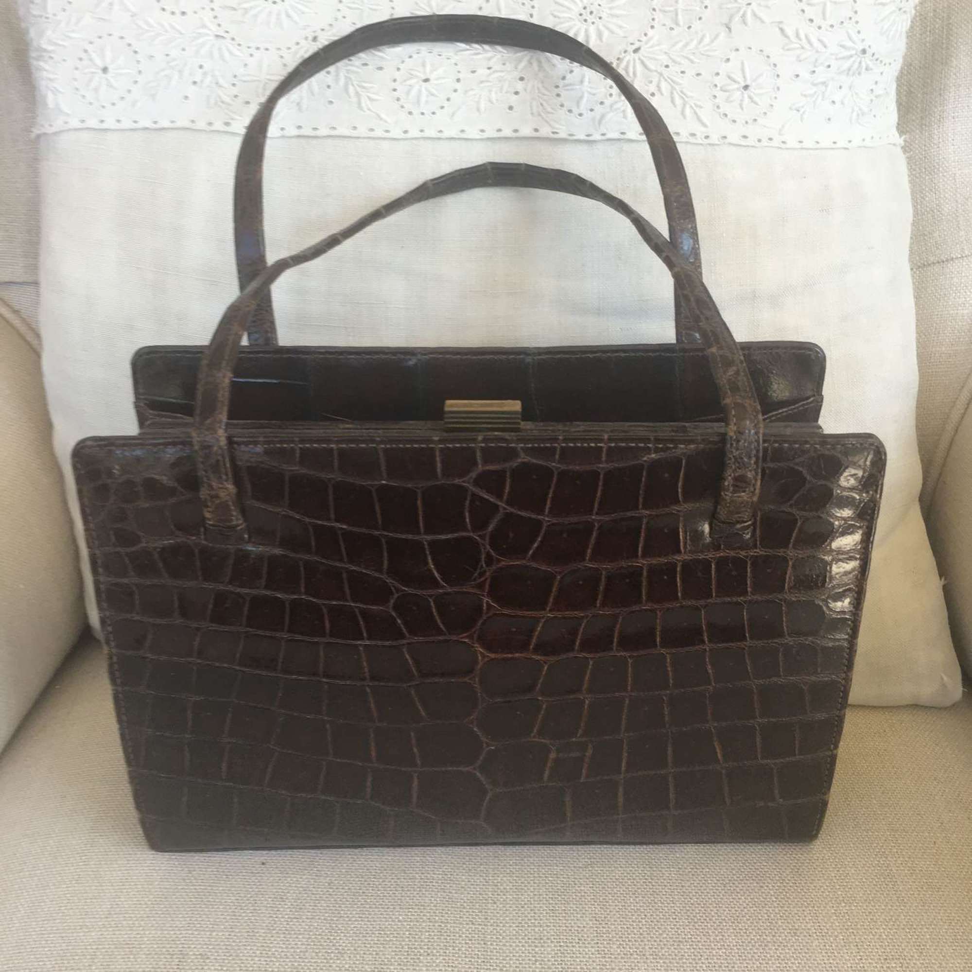 Vintage dark brown crocodile handbag