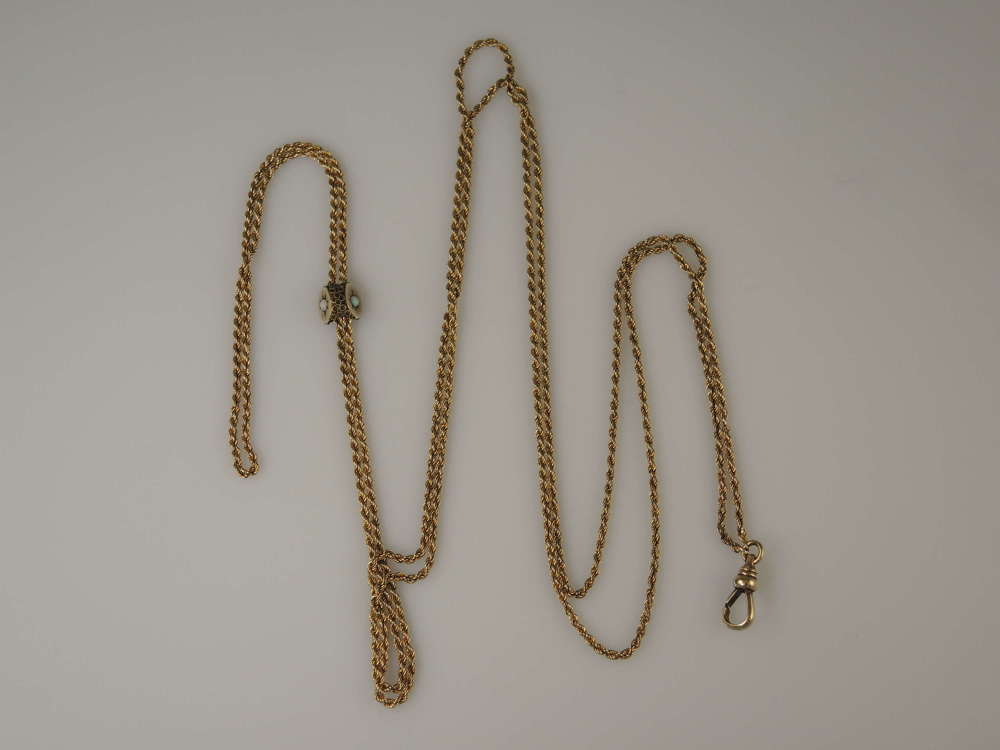 Victorian gold plated OPAL long guard watch chain. c1890