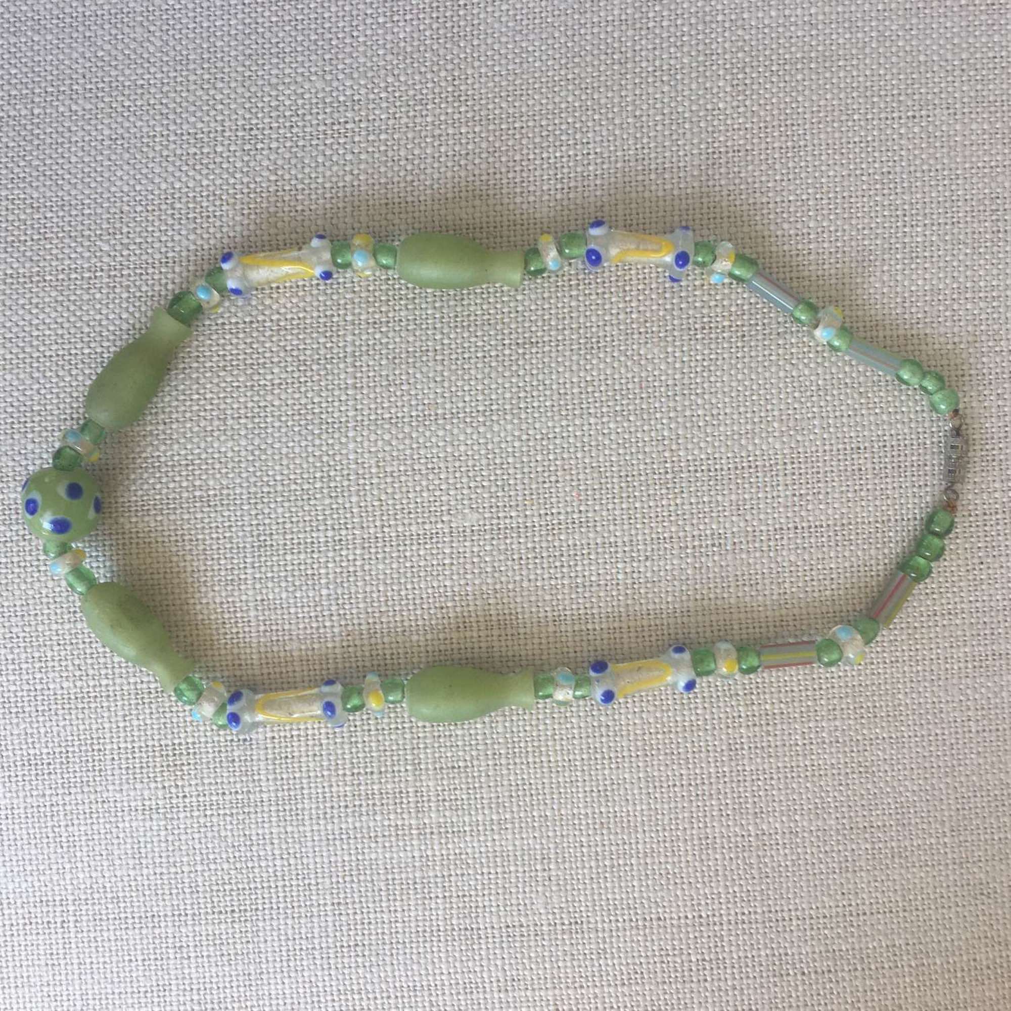 Vintage green blue glass bead necklace