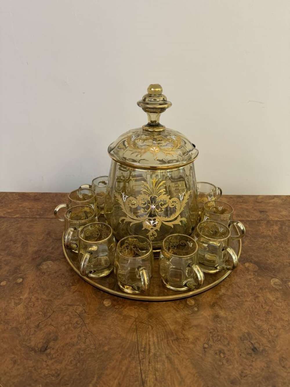Outstanding Quality Antique Bohemian Glass Punch Bowl Set