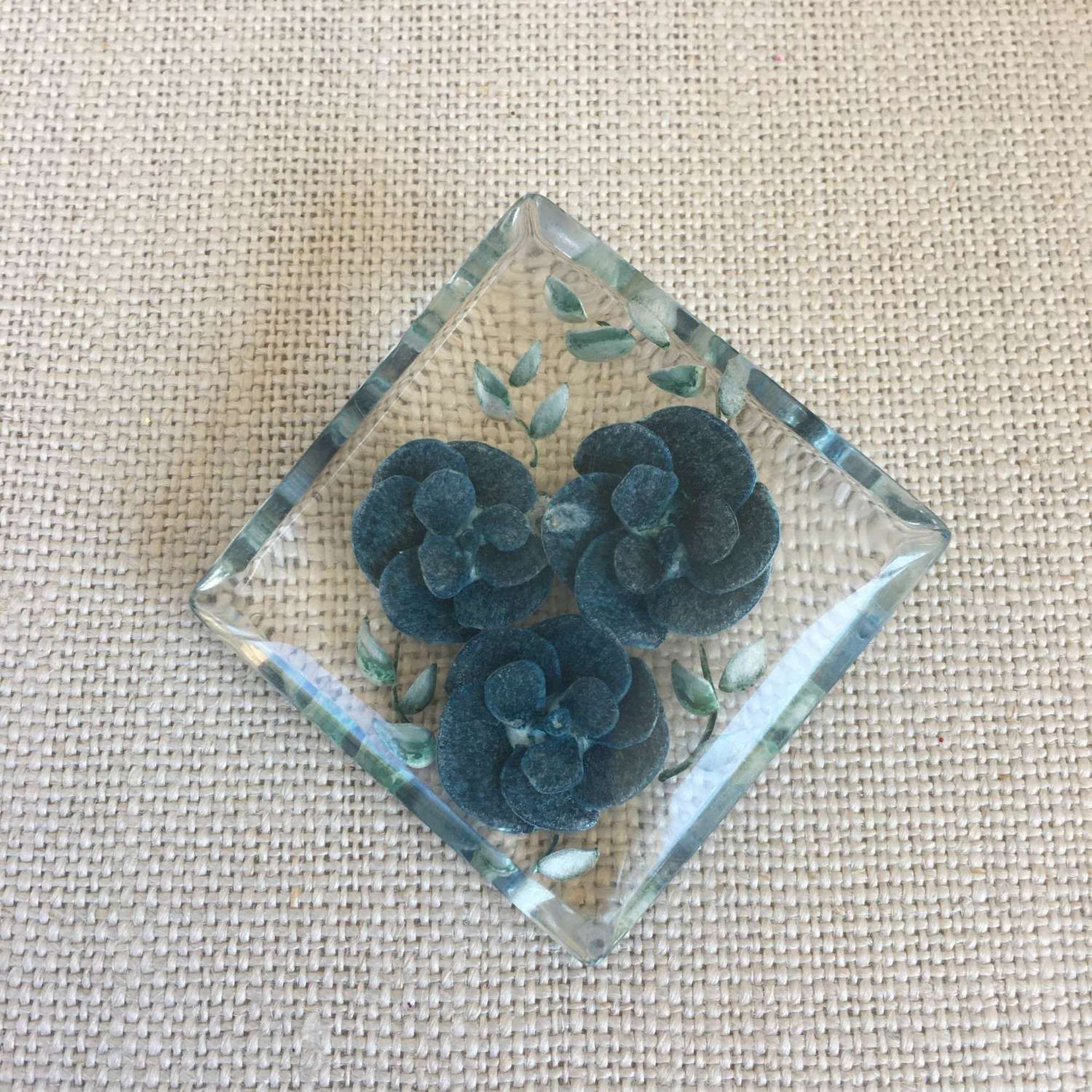 Vintage lucite brooch with blue flowers