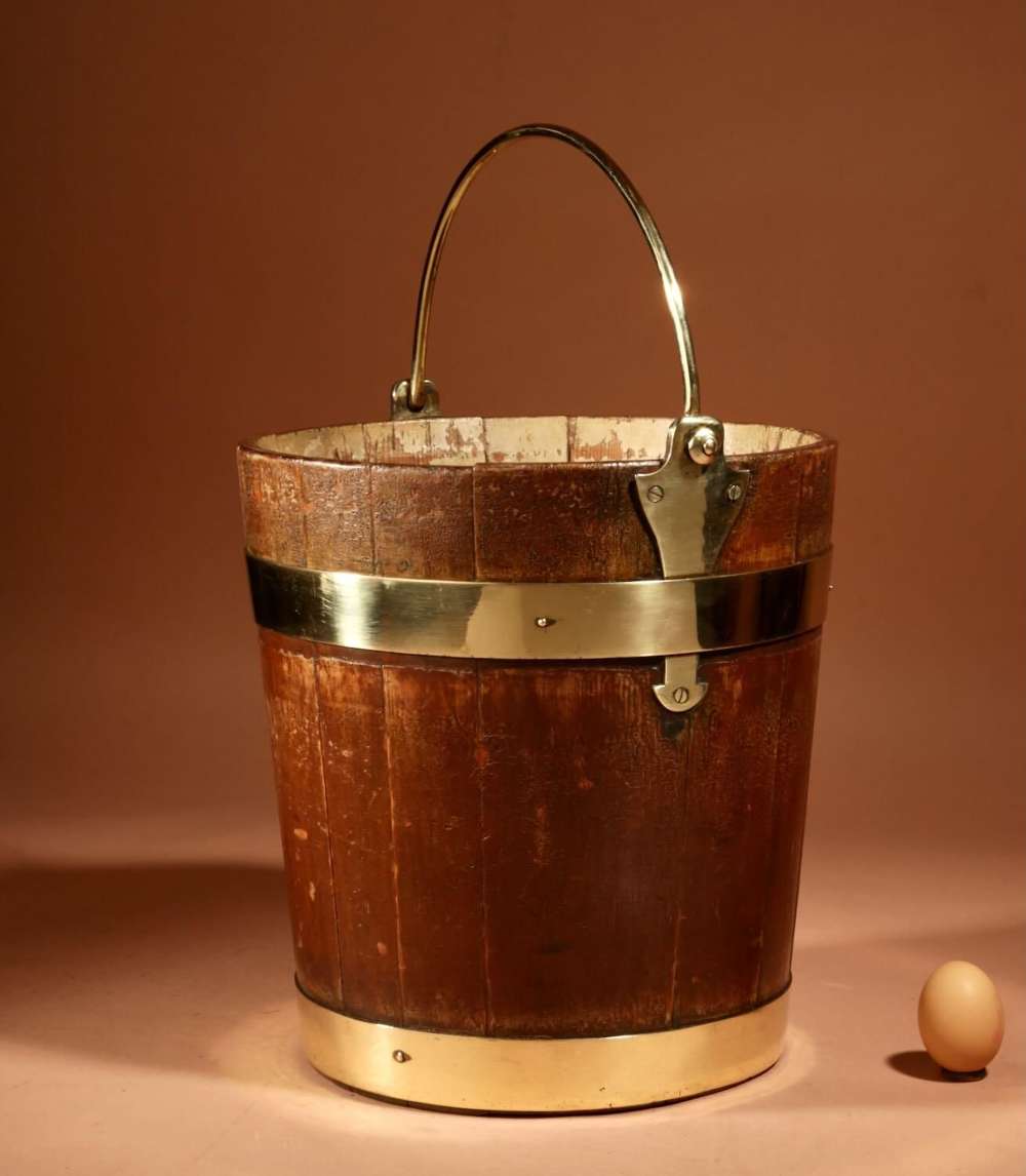 Coopered Brass Bound Bucket Dutch 19th Century