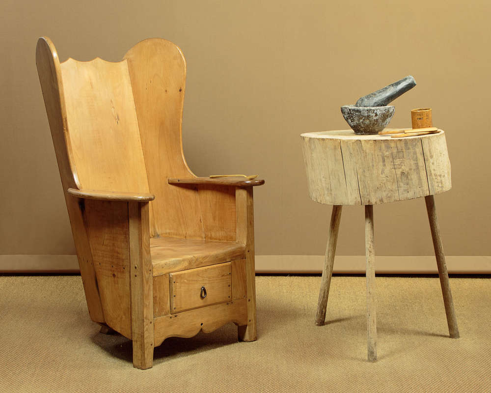 Primitive Elm Stick Leg Chopping Block Side Table