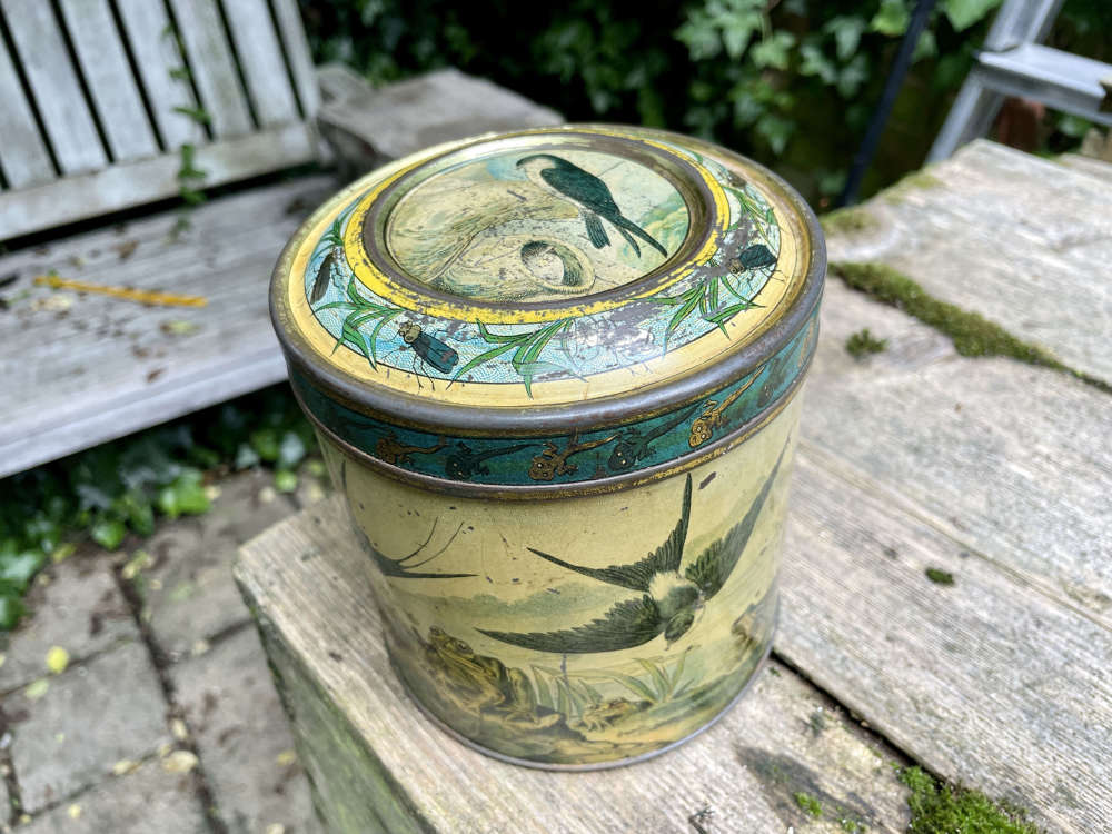 Scarce Spillers Nephew Bird & Frog Image Biscuit Tin c1890s