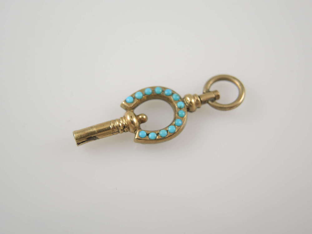 Gilt and Turquoise antique pocket watch key c1850