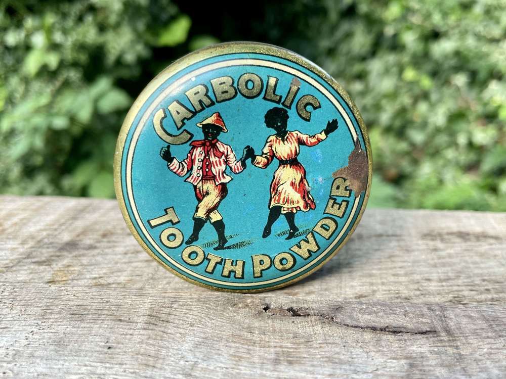 Superb Black Americana Tooth Powder Dentist Chemist Tin c1900s