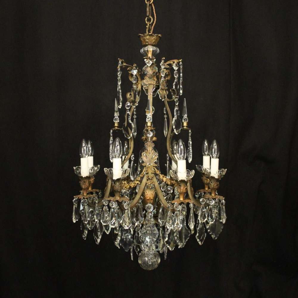 French Gilded Bronze 9 Light Antique Chandelier