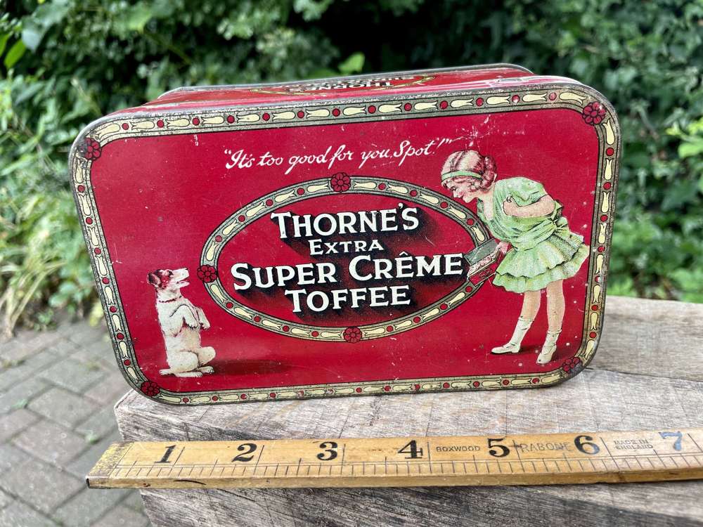 Large Thorne's Jack Russell Dog Children's Toffee Tin c1930s