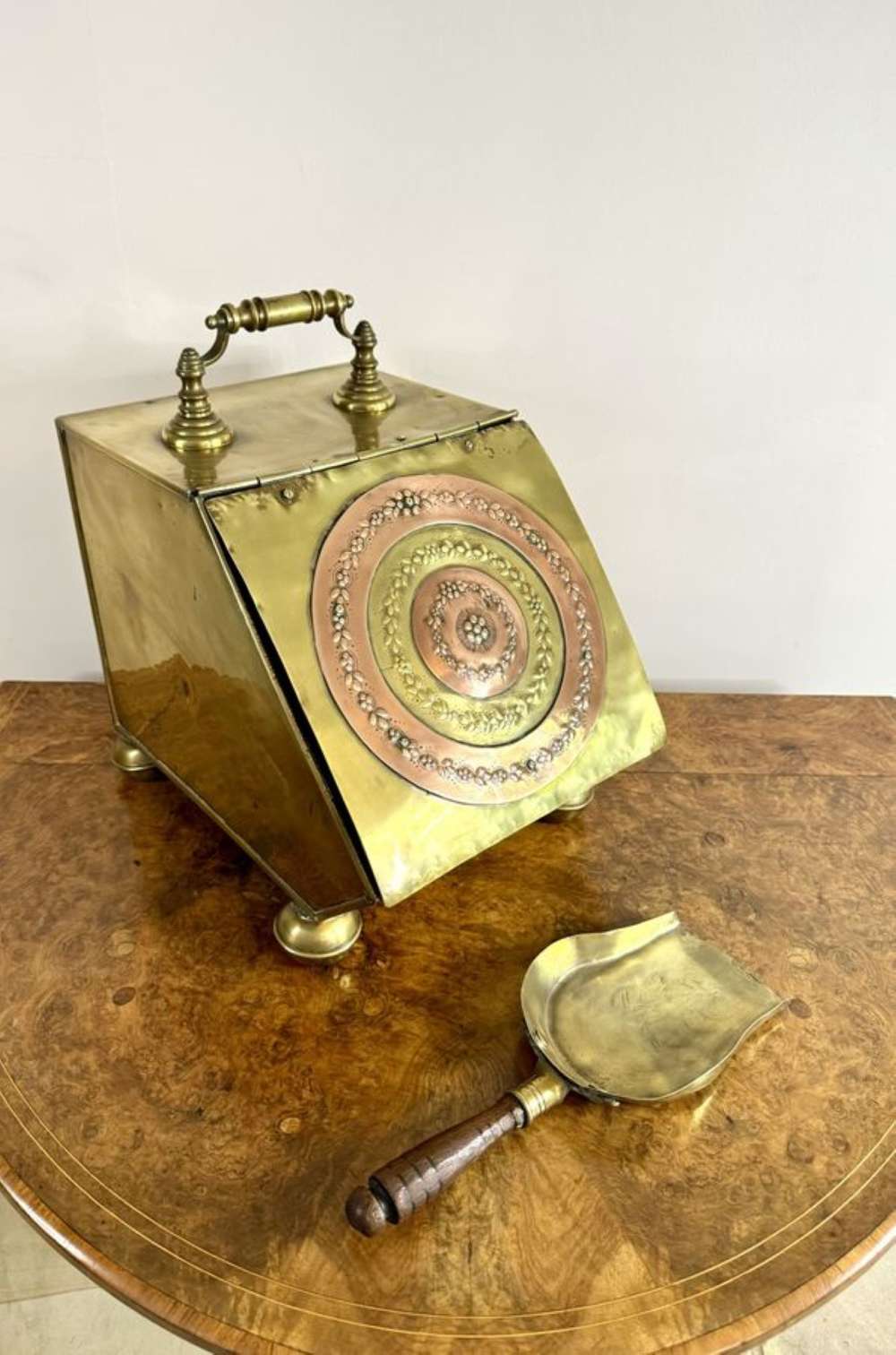 Wonderful Antique Victorian Brass And Copper Coal Box