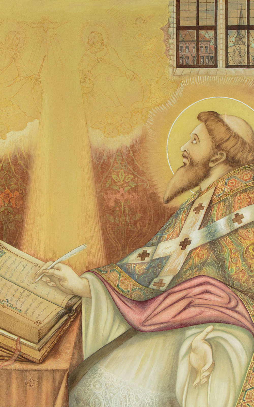 Watercolour Painting Of A Saint Dated 1946