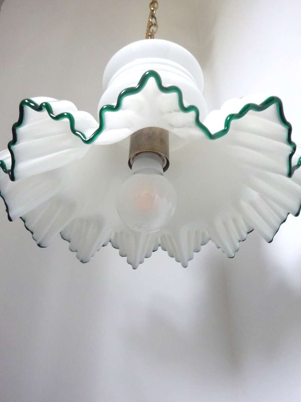 Opaline And Green Glass Pendant Light