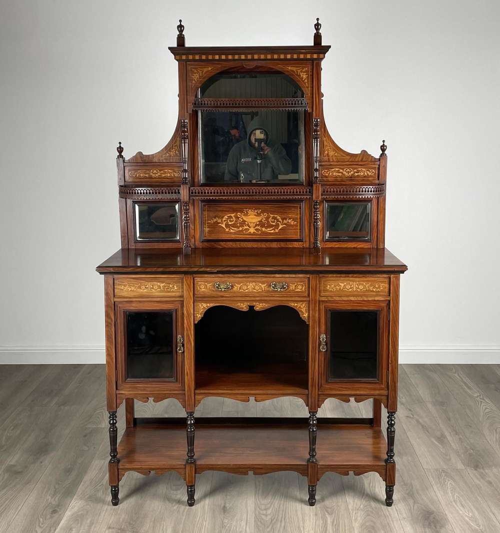 Antique 19th Century Marquetry Sideboard In Rosewood