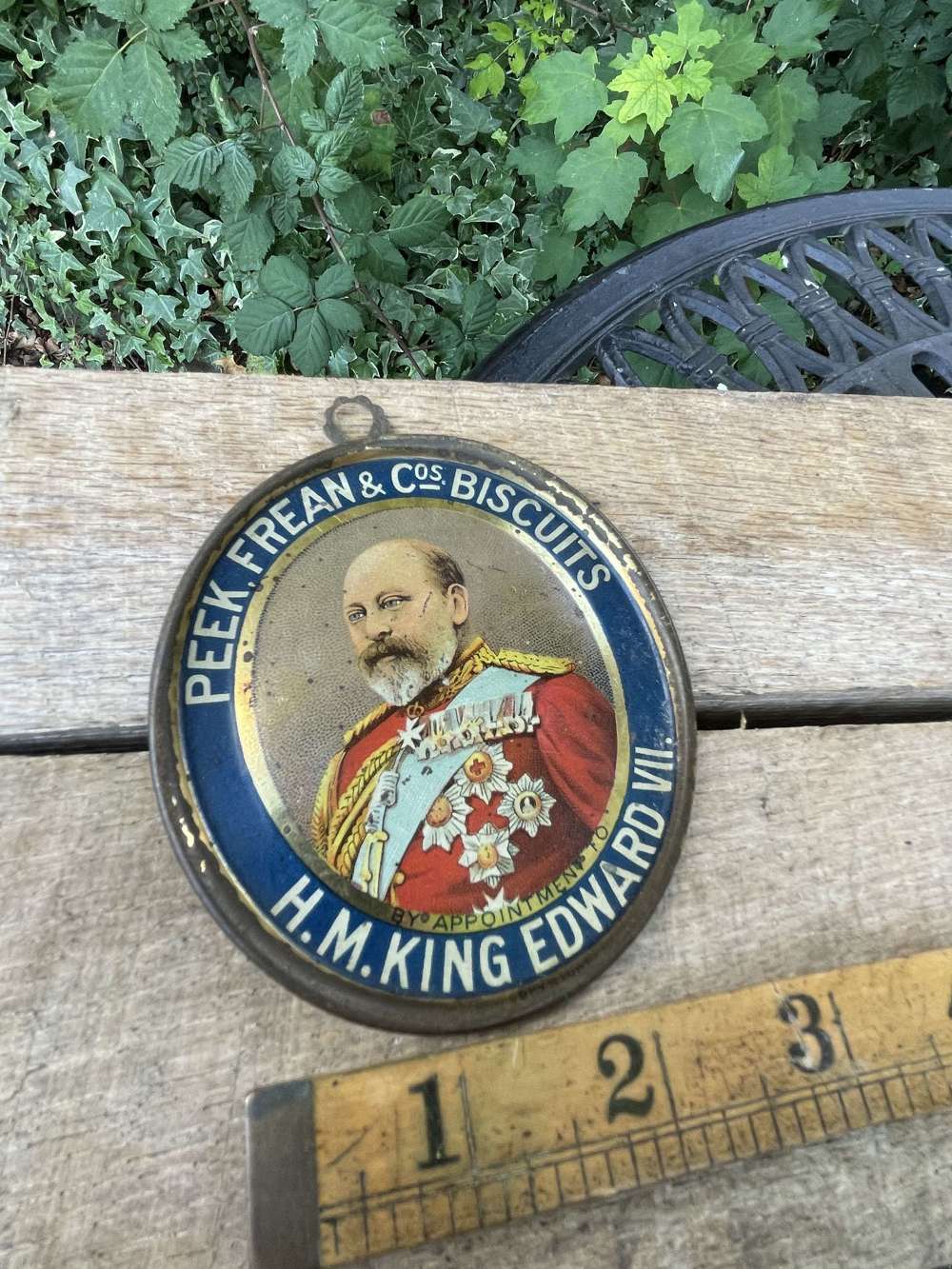 Peek Frean King Edward 7th Small Tin Advertising Sign c1902