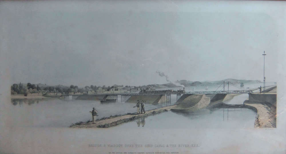 "Bridge & Viaduct, River Exe, Exeter & Exmouth Railway" lithograph