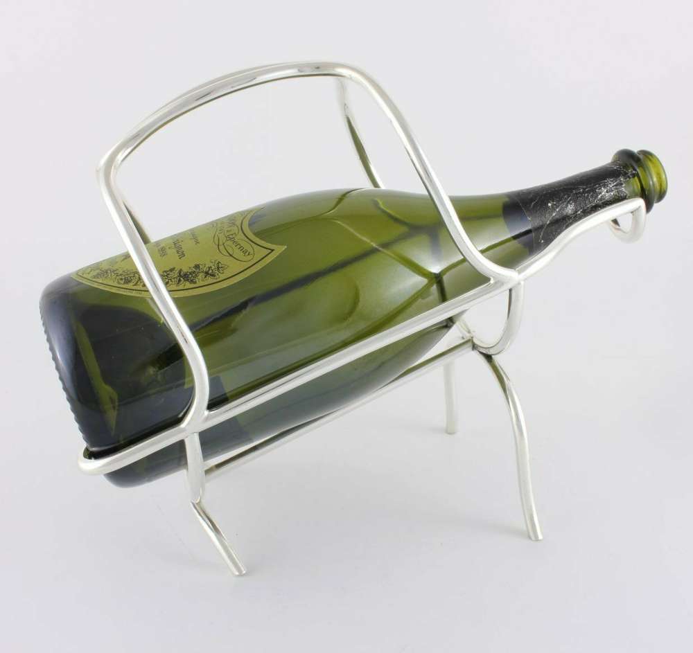 Silver Plate Champagne Bottle Cradle. French Wine Pourer Saglier Freres.